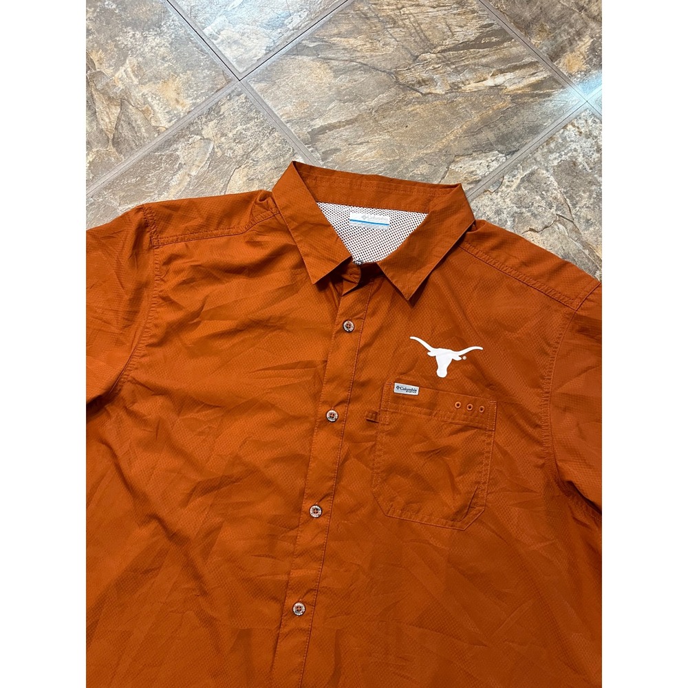 Columbia PFG Shirt Men XL Orange Texas Longhorns Fishing Short Sleeve - Picture 2 of 7